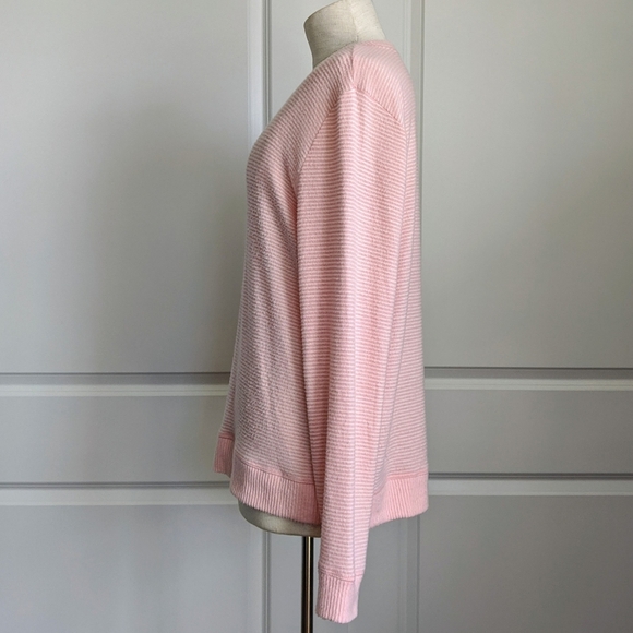 Lucky Brand Pullover Brushed Knit Crew Neck Long Sleeve Striped Pink White L NWT - Picture 12 of 15